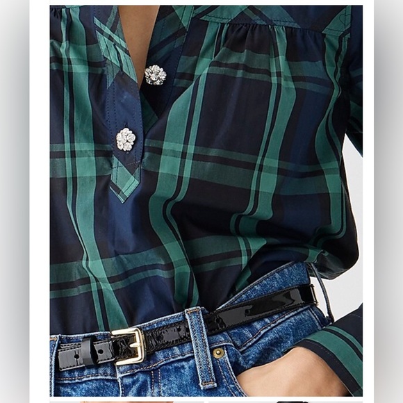 J.Crew Fresco Top With Jewel Buttons In Black Watch Tartan Plaid-NWT-MEDIUM - Picture 3 of 12